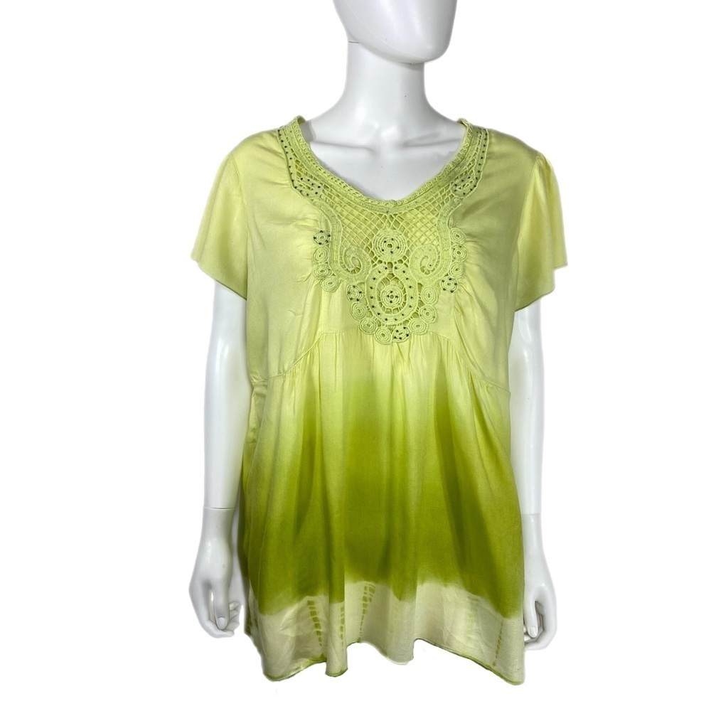 Westbound Lime Green Boho Crochet Collar Peasant Top